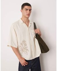 ASOS - Oversized Boxy Linen Look Shirt With Embroidery - Lyst