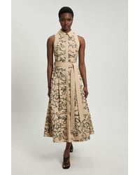 Karen Millen - Linen Matte Sequin Collared Midi Dress - Lyst