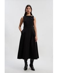 Karen Millen - Compact Stretch Bow Tie Neck Trim Detail Tailored Full Midi Dress - Lyst