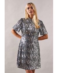 Wallis - Petite Occasion Sequin High Neck Shift Dress - Lyst
