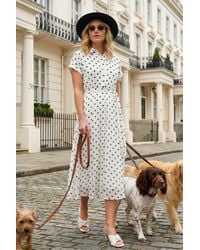 Roman - Polka Dot Pleated Shirt Midi Dress - Lyst