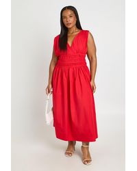 Boohoo - Plus Shirred Waist V Neck Midaxi Dress - Lyst