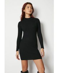 Warehouse - Ribbed High Neck Button Cuff Dress - Lyst