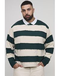BoohooMAN - Plus Oversized Boxy Distressed Long Sleeve Rugby Polo - Lyst