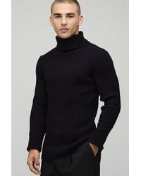 BoohooMAN - Muscle Fit Ribbed Roll Neck Knitted Jumper - Lyst