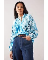 Wallis - Petite Animal Tie Neck Blouse - Lyst