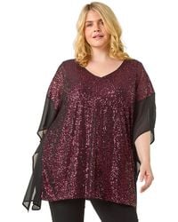 Roman - Curve Full Sequin Chiffon Overlay Top - Lyst