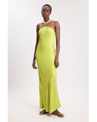 Karen Millen - Satin Viscose Halter Neck Maxi Dress - Lyst