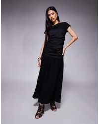 ASOS - Crew Neck Midi Dress With Gathered Bodice - Lyst