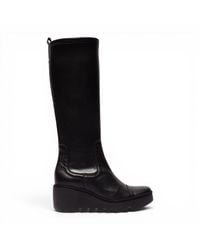 Fly London - Leather High Wedge Heel Long Boots - Lyst