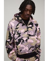 BoohooMAN - Oversized Crop Camo Twill Hooded Overshirt - Lyst