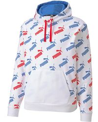 PUMA - Graphic Logo Long Sleeve Pullover White Aop S Hoodie 582795 62 - Lyst