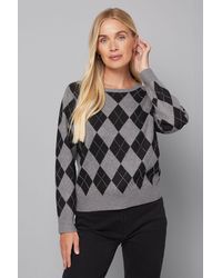 Wallis - Petite Sequin Argyle Crew Neck Jumper - Lyst