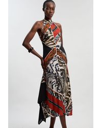 Karen Millen - Print Fluid Tencel Halter Neck Woven Maxi Dress Lyocell - Lyst