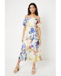 Oasis - Petite Organza Floral Bardot Midaxi Dress - Lyst