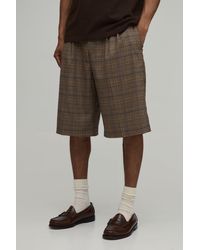 BoohooMAN - Tailored Check Wide Leg Pleat Front Suit Shorts - Lyst