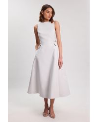 Karen Millen - Premium Cotton Tailored Fabric Belted Buckle Midi Dress - Lyst