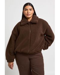 Boohoo - Plus Funnel Neck Teddy Bomber Jacket - Lyst