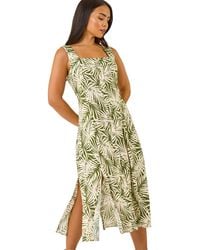 Roman - Petite Leaf Print Button Midi Dress - Lyst