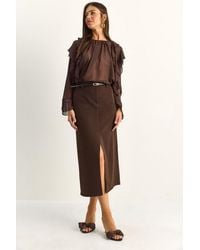 Bianco Lucci - High-Waist Midi Pencil Skirt With Slit - Lyst