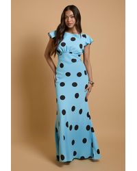 Oasis - Petite Polkadot Crepe Maxi Dress - Lyst