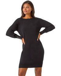 Roman - Button Detail Slash Neck Knitted Stretch Dress - Lyst