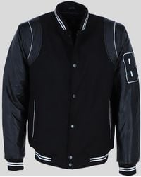 Brampton London - 'B' Wool And Real Leather Baseball Jacket With Striped Collar - Lyst