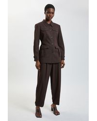 Karen Millen - Petite Herringbone Texture Utility Trousers - Lyst