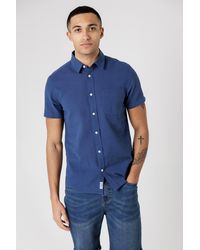Tokyo Laundry - Dark Linen Blend Short Sleeve Button-Up Shirt With Chest Pocket - Lyst
