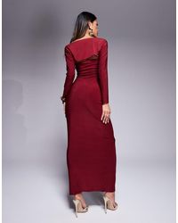 Kaiia - Exclusive Double Layered Slinky Bandeau Maxi Dress With Long Sleeve Shrug - Lyst