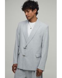BoohooMAN - Pinstripe Clasp Detail Relaxed Fit Suit Jacket - Lyst
