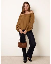 Blue Vanilla - Bardot Elasticated Rouched Sleeve Top - Lyst
