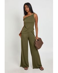 Boohoo - Crepe Off The Shoulder Wide Leg Co Ord - Lyst