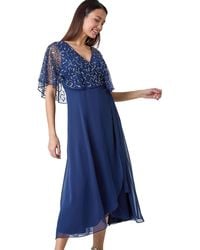 Roman - Sequin Embellished Chiffon Wrap Maxi Dress - Lyst