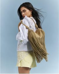 River Island - Mega Fringe Suede Cylinder Bag Leather - Lyst