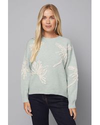 Wallis - Petite Flower Motif Crew Neck Jumper - Lyst