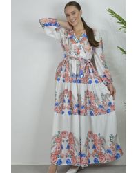 Msn-Collection - Floral V-Neck Maxi Dress With Tie Detail - Lyst