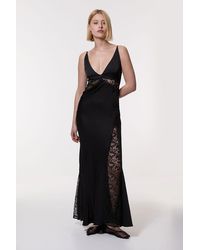 Karen Millen - Viscose Satin Woven Maxi Dress With Lace Panelled Detail - Lyst