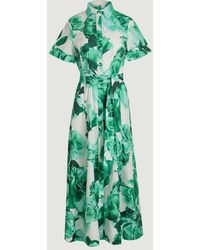 Karen Millen - Petite Rose Print Cotton Sateen Floral Woven Belted Maxi Shirt Dress - Lyst