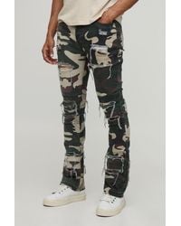 BoohooMAN - Camo Stacked Skinny Flared Distressed Jeans - Lyst