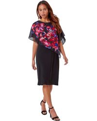 Roman - Petite Floral Chiffon Overlay Asymmetric Dress - Lyst