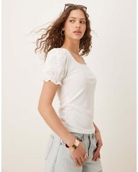 Vila - Square Neck Textured Puff Sleeve Top - Lyst