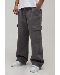 BoohooMAN - Wide Fit Half & Waistband Cargo Pocket Washed Twill Trouser - Lyst