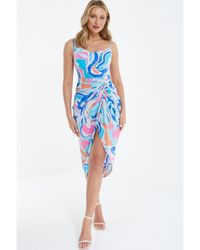Quiz - Multicolored Marble Print Ruched Midi Dress - Lyst
