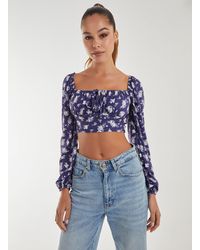 Pink Vanilla - Floral Printed Long Balloon Sleeve Top - Lyst