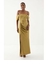 MissPap - Bardot Ruched Satin Bridesmaid Dress - Lyst