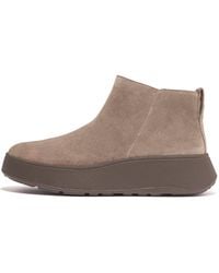 Fitflop - Dames Fit Flop F-mode Suede Flatform Enkellaars Met Rits In Grijs - Lyst