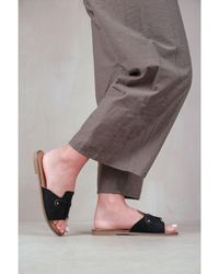 Where's That From - 'Sandra' Fringe Trim Flat Slider Sandals - Lyst