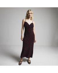 River Island - Slip Midi Dress Floral Frill Trim Viscose - Lyst