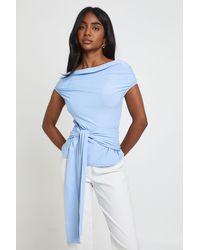 Boohoo - Tie Waist Of The Shoulder Top - Lyst